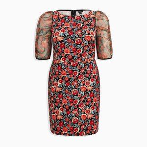 Torrid Mini Scuba Crepe & Organza Puff Sleeve Dress in Floral Black 24 NWT